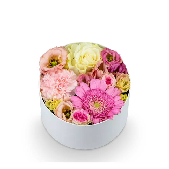 Box růžových květin zavřený